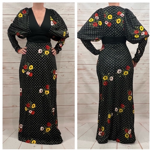 Vintage 60’s 70’s Retro Puffy Long Sleeve Floral Daisy Maxi Dress - Picture 3 of 7